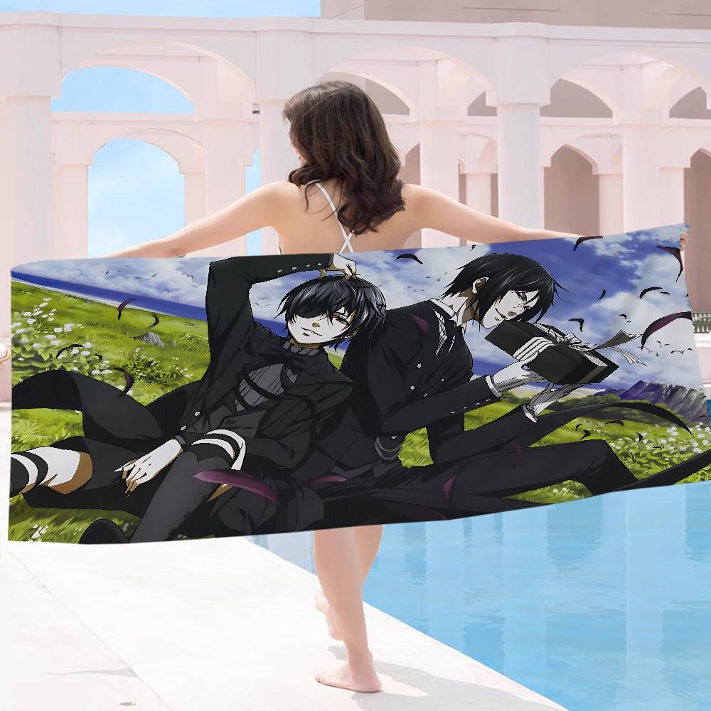 Manga Series Black Butlers Microfiber Printed Beach Towel Mountain Climbing Yoga Beach Swimming Running Absorbent Soft Towel