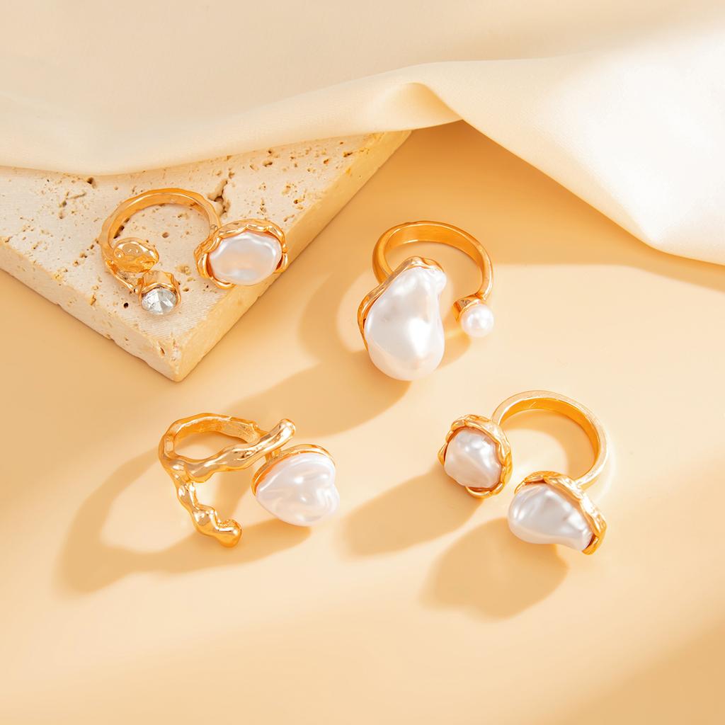 Ingemark 4 Styles Elegant Irregular Baroque Imitation Pearl Open Rings for Women New Trend Kpop Finger Rings Wedding Jewelry