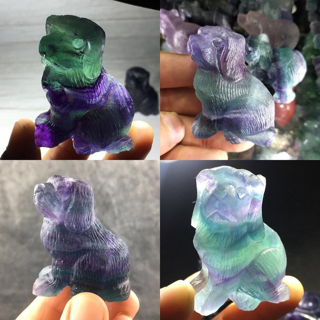 Stunning Natural Fluorite Crystal Dog Hand-carved Ornament For Elegant Home Decor Collections