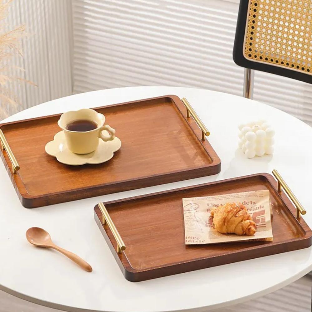 Simple Rectangular Bamboo Tea Tray with Handle New Chinese Style Serving Tray Dried Fruit Snack Plate Hotel