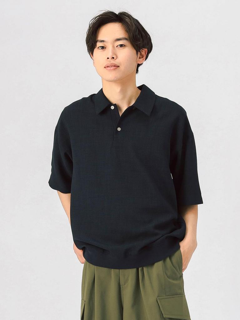 Beams Heart S/S Polo Polymelange Polo Shirt (Moisture-Wicking, Quick-Drying), Men's Navy, Size XL, 42020026639