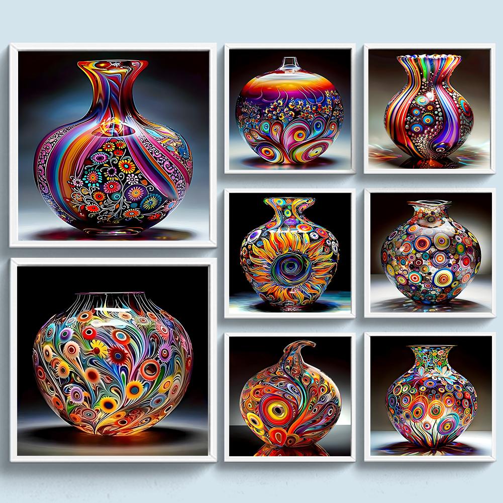 Full Embroidery cotton Thread 11CT Printed Glass Vase Cross Stitch 50x50cm