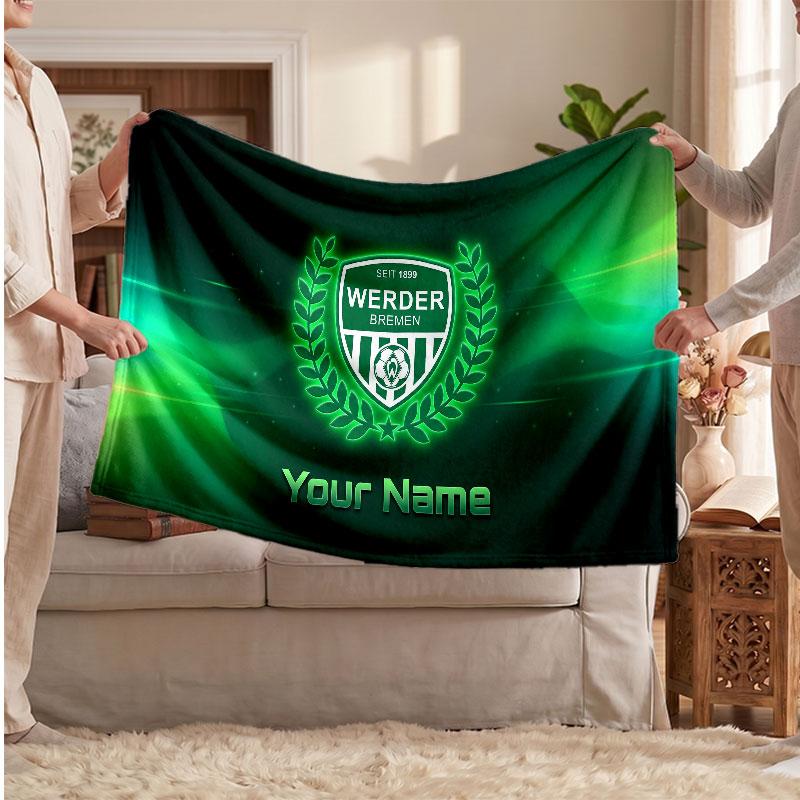 Werder Bremen FC Personalized Fleece Blanket With Football Logo, Custom Name Text Soft Warm Home Throw Blanket