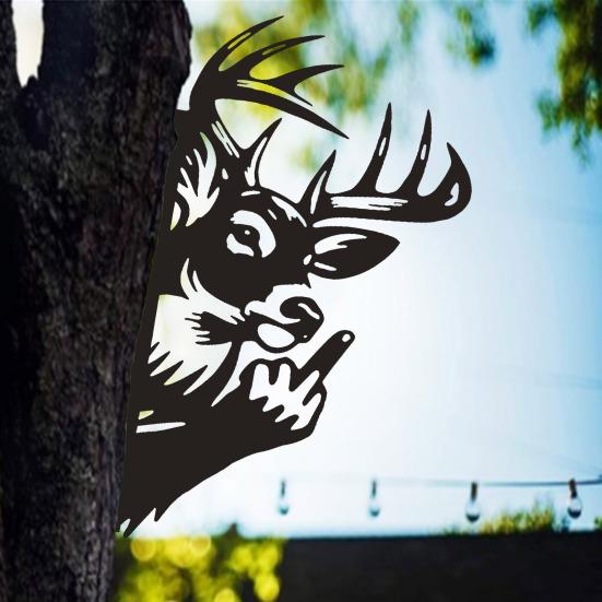 Peeping Animal Sign Metal Middle Finger Squirrel Sign Outdoor Flipping Off Deer Yard Art Decoration Rustic Animal Wall Art