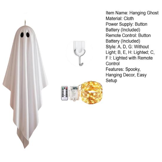 Outdoor Halloween Decorations Hanging Ghost Decoration, Large Spooky with Hook Entrance Ornaments for Tree, Front Yard, Patio, Lawn, Garden,