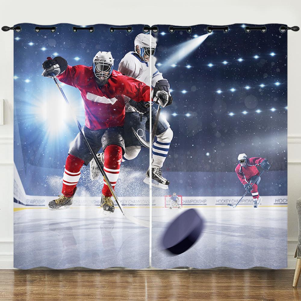 Ice And Snow Sports Ice Hockey Curling 3D Digital Printing Curtain Blackout Punching