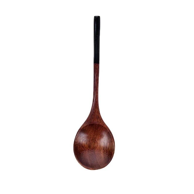 Japanese Style Spoon Solid Wood Tableware Log Wooden Spoon Portable Round Lipstick Handle Small Spoon