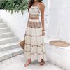 Bohemian Vacation Positioning Printed Beach Women's Suit, Fringed Webbing Suspender Top Skirt Two-piece Set