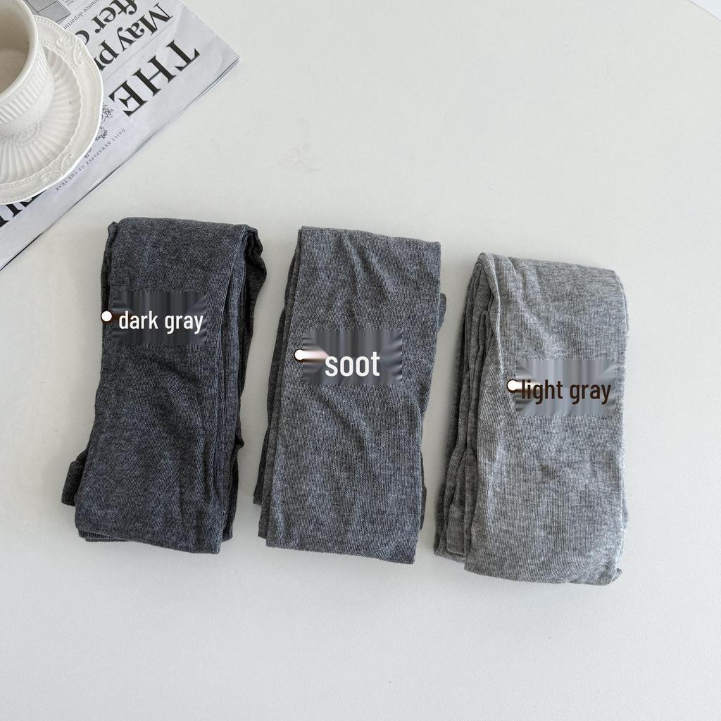 Women's Gray Sheer Thin Leggings - Spring/Summer Solid Color Cotton Knit Tights