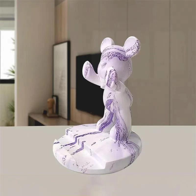 Cute Graffiti Bear Resin Statue & Phone Holder Funny Desk Decor Creative Gift for Friends Cool Bedroom Shelf Ornament With