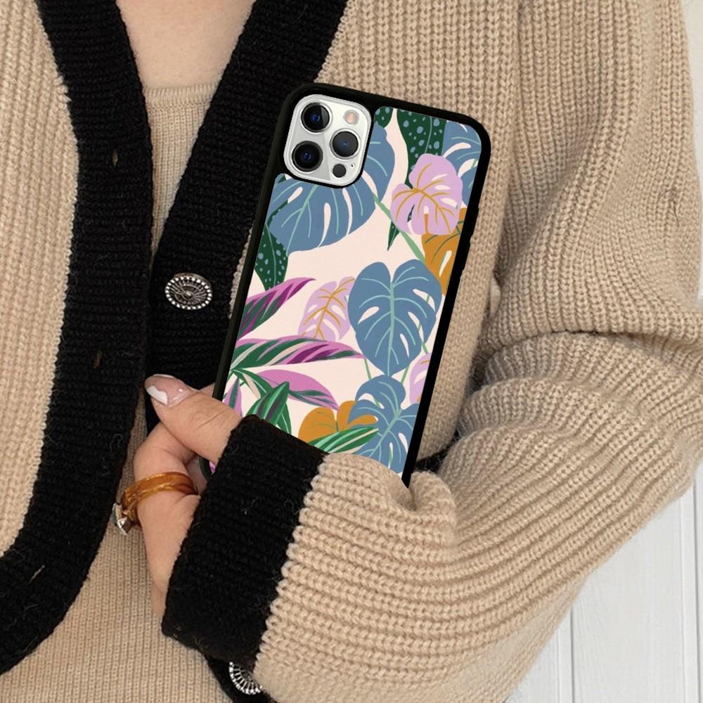 Palm Tree Leaves Phone Case Silicone PC+TPU For For iPhone  11 12 13 14 15 16 Plus Pro Max Cover