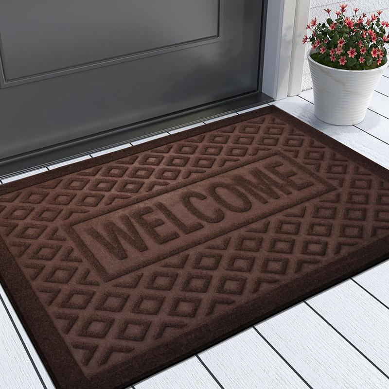 Flocked Embossed Non-Slip Entrance Mat - Water Absorbent & Mud Scraper 38x58cm