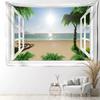 Coconut Tree Beach Scenic Tapestry Wall Hanging Bohemian Imitation Window Natural Art  Hippie Bedroom Living Room Home Decor