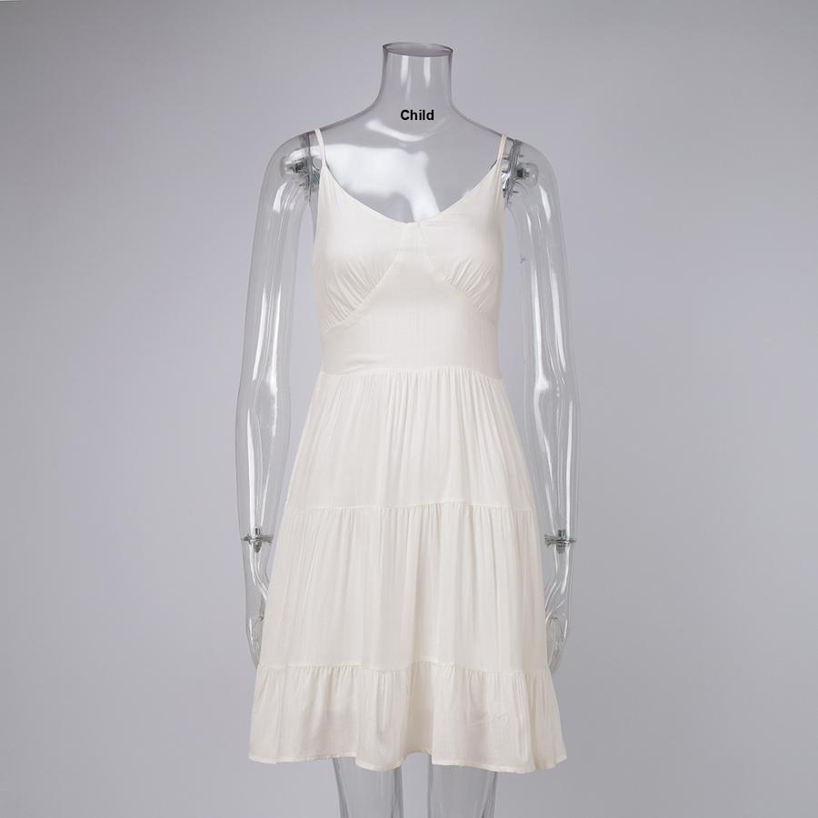 Pure Cotton Strappy Sundress Summer Sleeveless Sexy Backless Ruffles Women s Vest Dress S белый