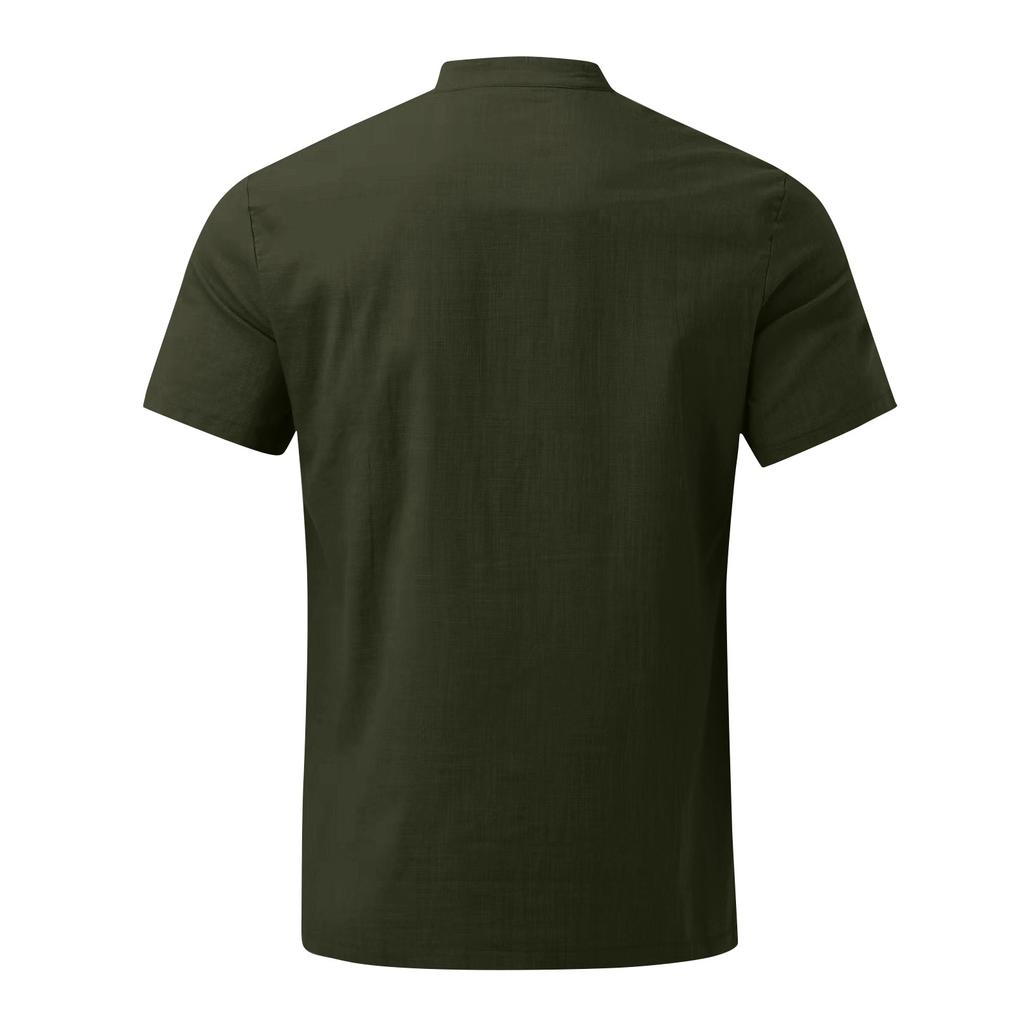 Men's Summer T-shirt British Loose Striped Solid Color Short-sleeved Lapel Top