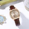High-End Calendar Watch Light Luxury Diamond-Encrusted High-Value Hollow Women'S Watch Big Red Leather Quartz Watch