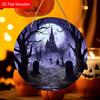 2D Flat 1pc Wooden Halloween Decorative Sign, 7.87x7.87 Inches Church Graveyard Moonlight Night Scene Halloween Decor, Yard Door Porch Window Wall