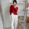 Women's Loose Cashmere Wool Cable Knit Cardigan Sweater with Round Neck