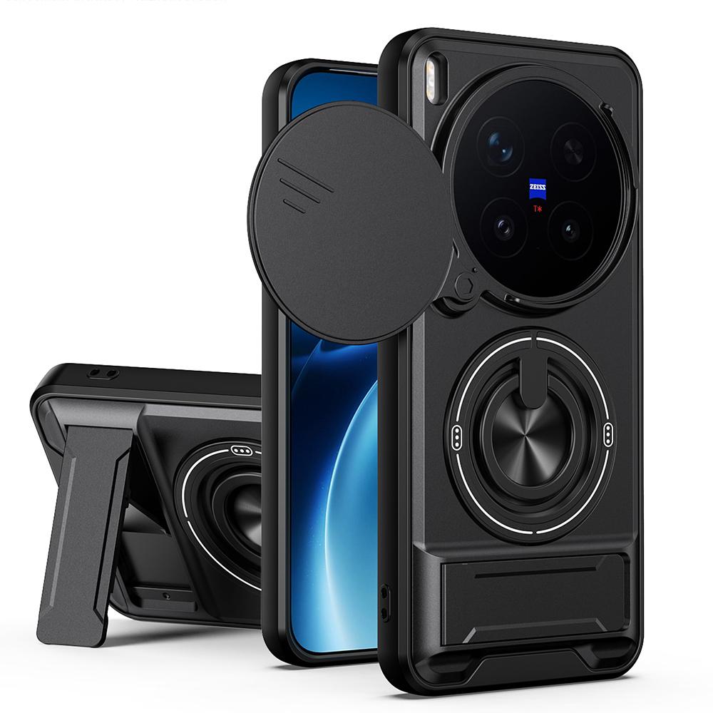 KEYSION Magnetic Phone Case for VIVO X300 Pro 5G Slide Camera Protection Upright Kickstand Ring Shockproof Cover for VIVO X300