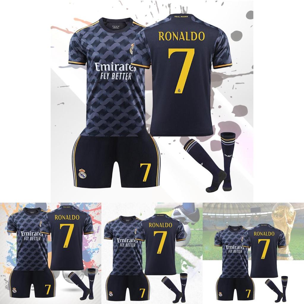 2324 Real Madrid Blue Away Jersey 10 Modric 7 Vincius 5 Varane Football Kit