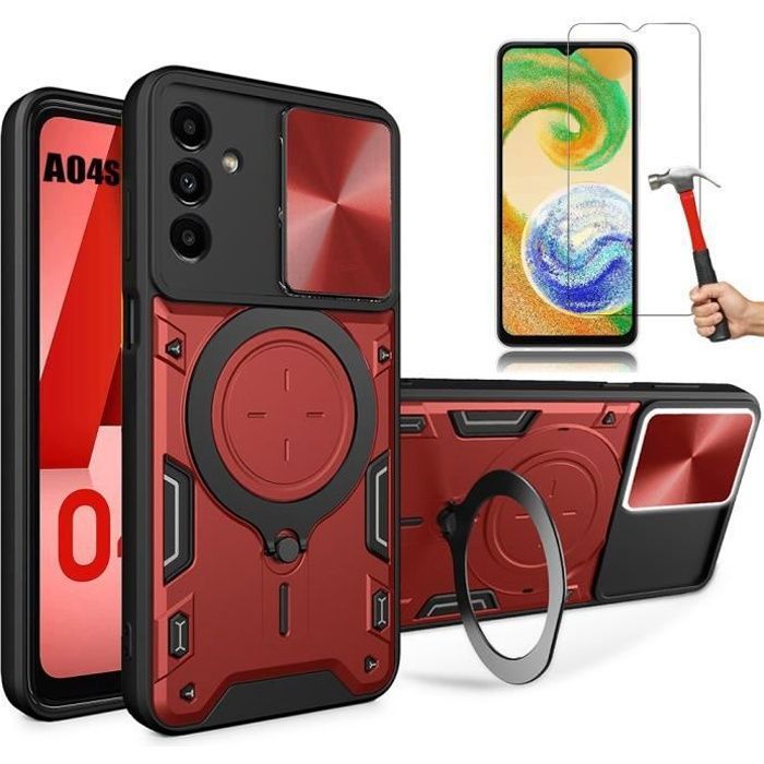 Coque de protection - BOOLING - Samsung Galaxy A04s - Rouge - Antichoc Rigide - 2 Verres Trempés