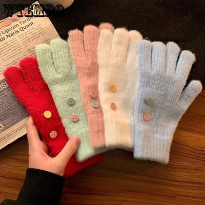 Solid Color Knitted Gloves for Women's Winter Cycling Cold Proof Cute Split Finger Simple Leaky Finger, Touch Screen Gloves