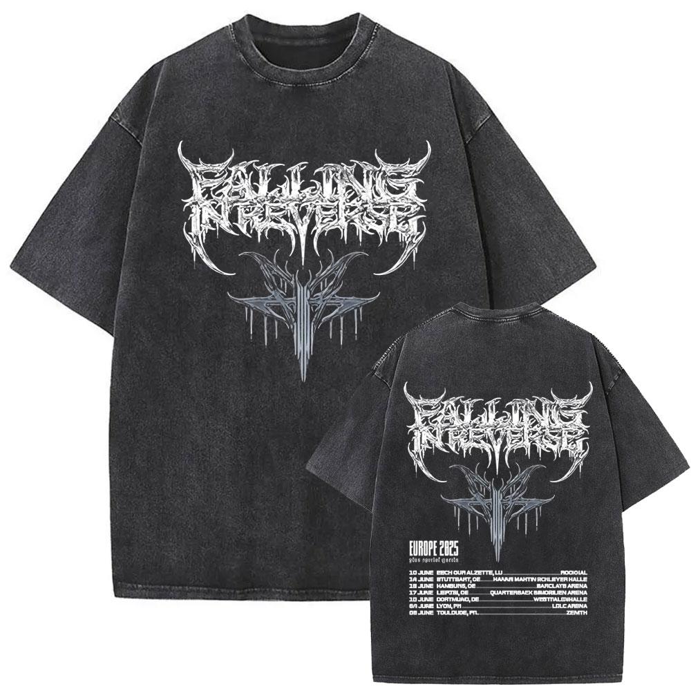 Washed Vintage Rock Band Falling In Reverse Skeleton Print Tshirt Men Women Retro Gothic Punk Tshirts Cotton Oversized T Shirt