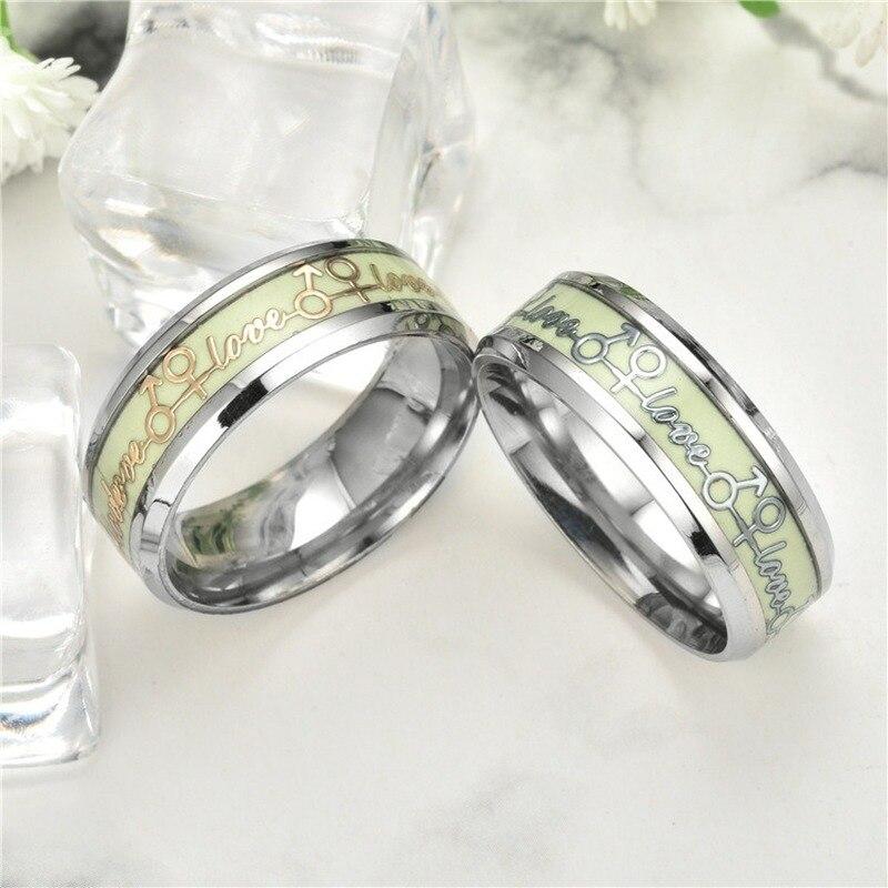 Love Rings Man Fashion Letter Women Ring Lovers Jewellery Wedding Couples Silver Color Boy Metal Titanium Steel Luminous Anillos