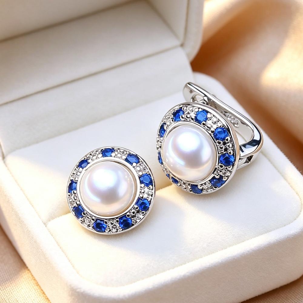 LSOOYH Orecchini con Perle d'Acqua Dolce 7-8mm Colore Argento Moda Zirconia Cubica Orecchini a Clip per Donna Regali di Compleanno