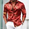 Herren Luxus Satin Langarmhemd mit 3D-bedruckten Seidenknöpfen und glänzender Oberfläche, Nachtclub Party Lässiges Modehemd