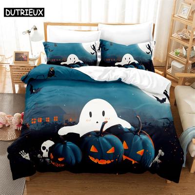 3PCS Pumpkin Ghost Bedding Sets Home Bedclothes Super King Cover Pillowcase Comforter Textiles Bedding Set