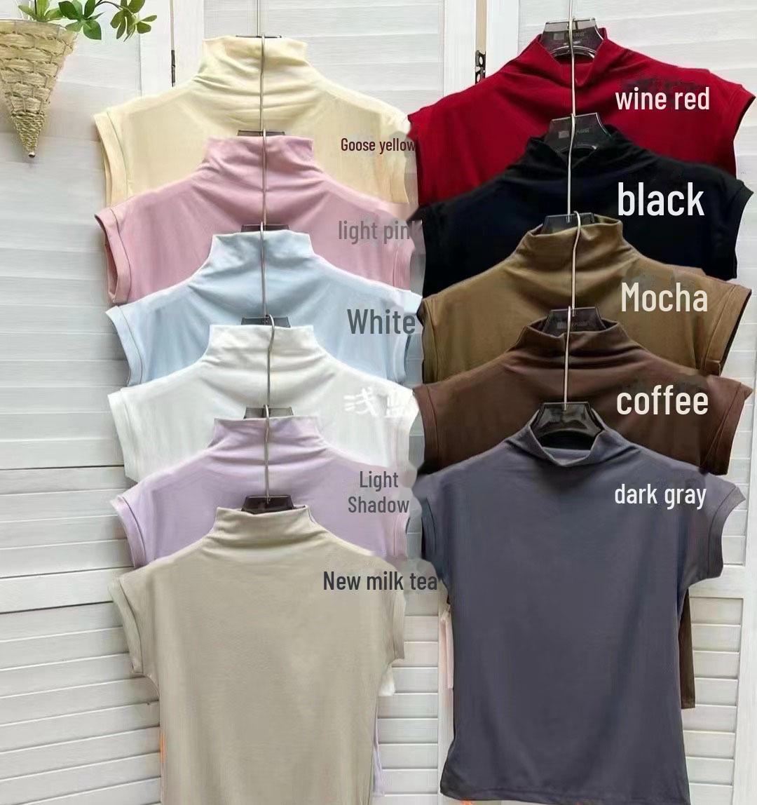 

Футболка в рубчик в корейском стиле со средней горловиной, женская, весна/лето 2025, белый топ с короткими рукавами и полувысоким воротником Large