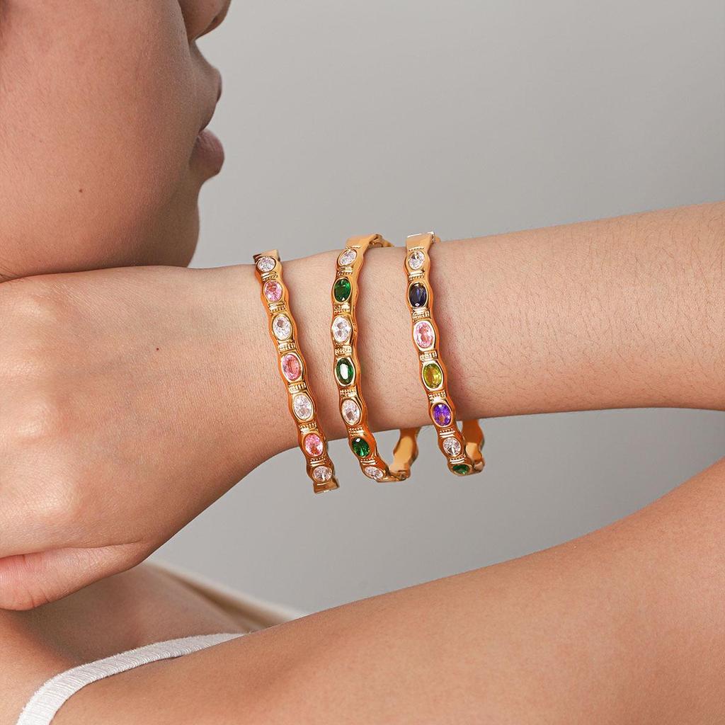 European Internet Celebrity Style Stainless Steel Colorful Zircon Bracelet for Women - Non-fading Luxury Design