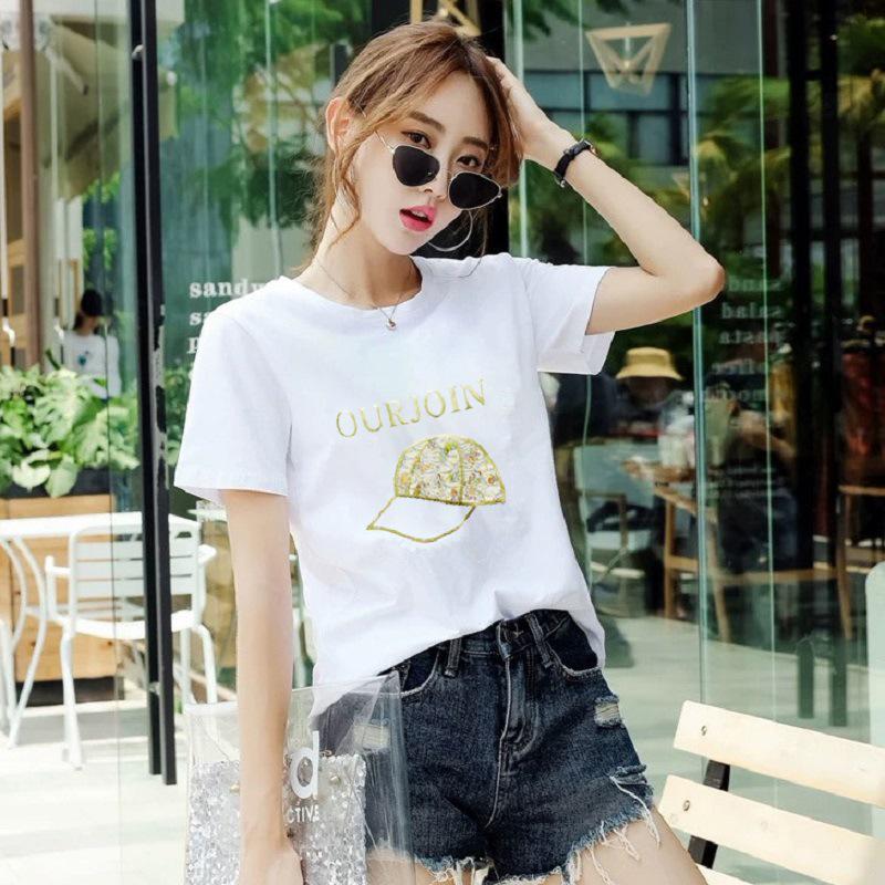 

Women s Korean Hot Stamping Summer T-Shirt - Round Neck, Short Sleeve, Trendy Bottoming Top L белый