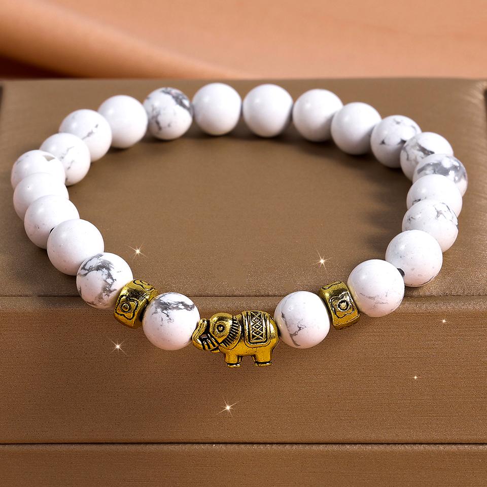 ZAKOL Natural Stone Elephant Knit Adjustable Beaded Bracelets For Men Women Metal Weave Strand Wristlet Rope Zircon Gifts Daily