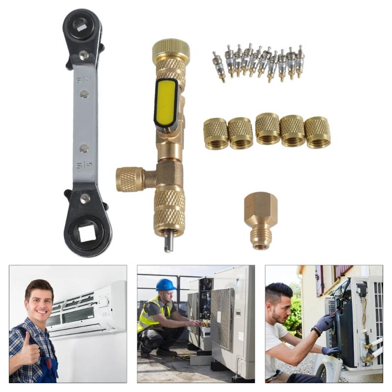 Multifuntional Tool Set Core Removal Tool Valves Core Remover Brass Texture for Repairing Household Cooling Systems