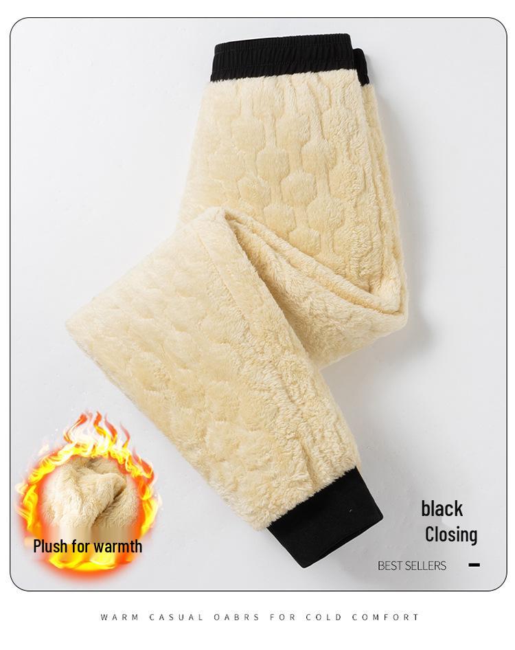 Men's Plus Size Fleece-Lined Lambswool Pants - Warm, Waterproof, Windproof, Loose-Fit Sweatpants
