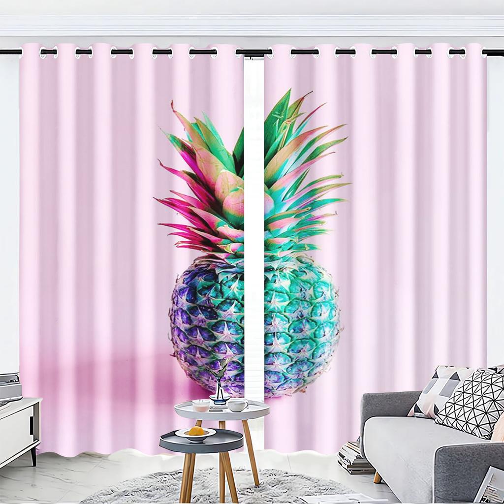 Pineapple Cartoon Cute Fruit Print Home Style Decoration Polyester Window Children Bedroom Living Room Curtain With Darkening Perfect For Great