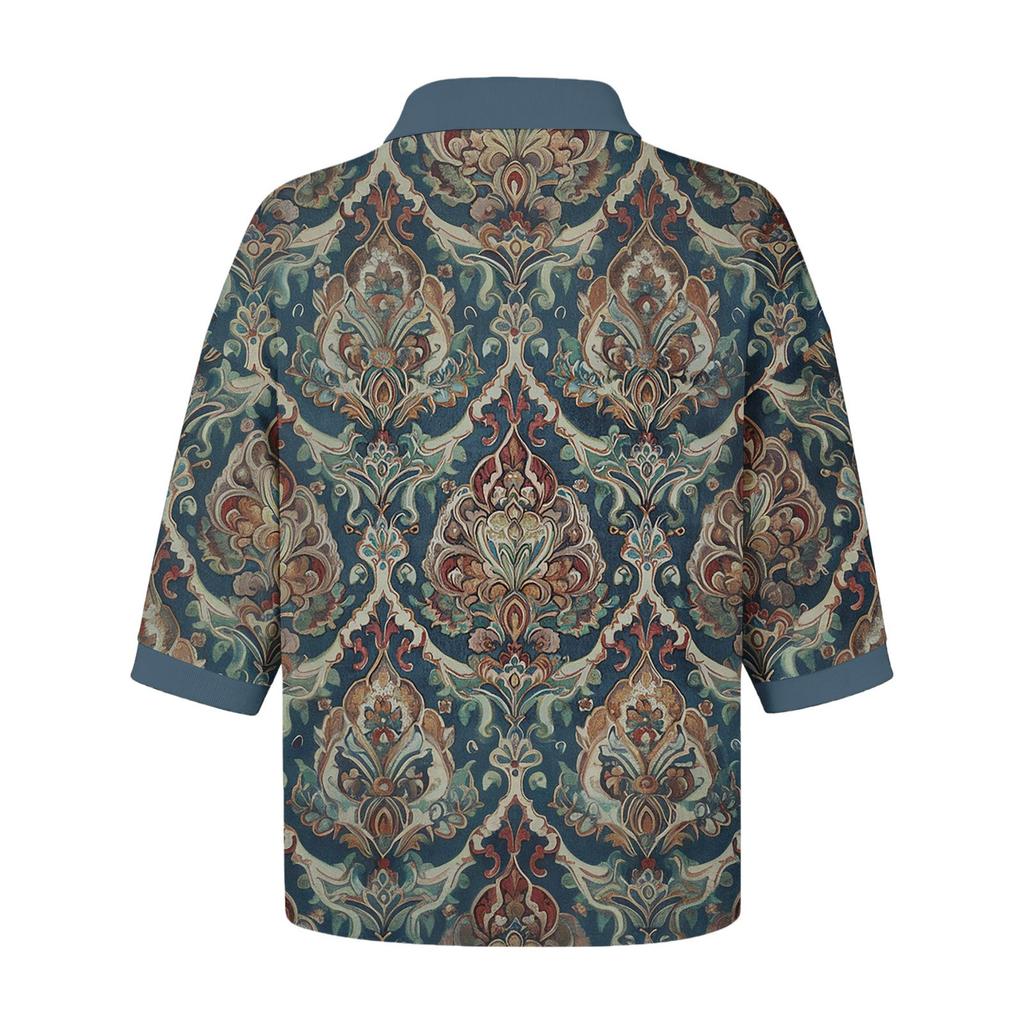 Damen modisches und lässiges Sommer V-Ausschnitt Patchwork Dreiviertelarm Retro Oberteil