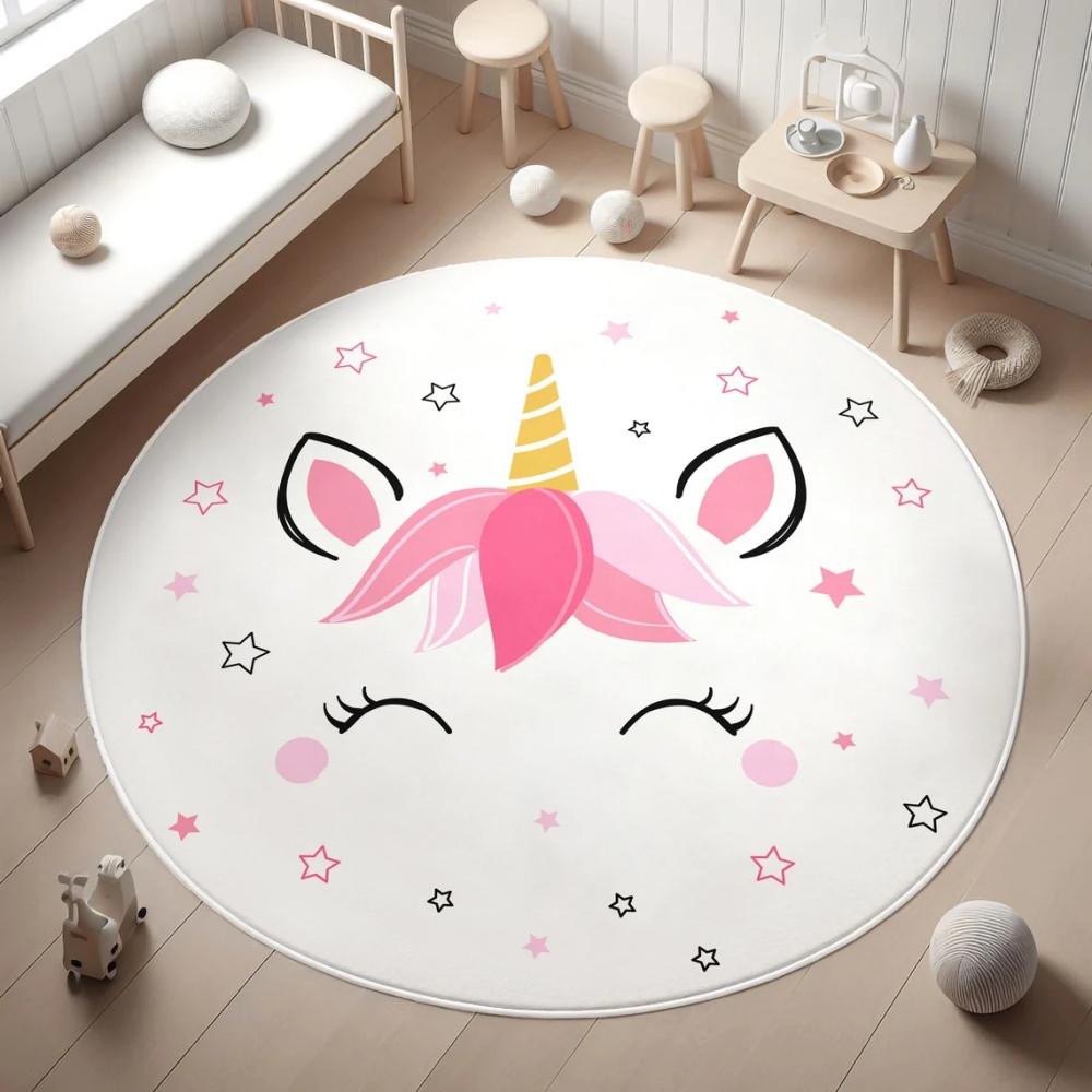Enchanted Unicorn Floral Round Rug for Home Decor Magical Rainbow Playful Floor Mat for Kids Nursery Bedroom Fantasy Decor