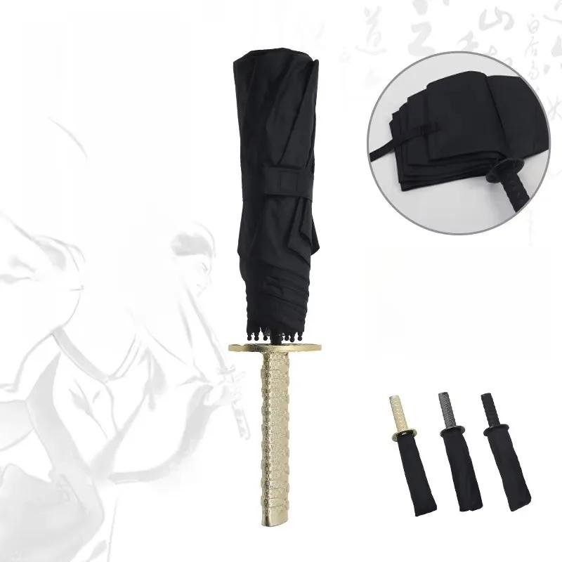 Paraguas Espada Katana Plegable Bloqueo UV Negro Sombrilla Impermeable Katana Japonesa Real Sable Samurai Paraguas Sombrilla Regalo