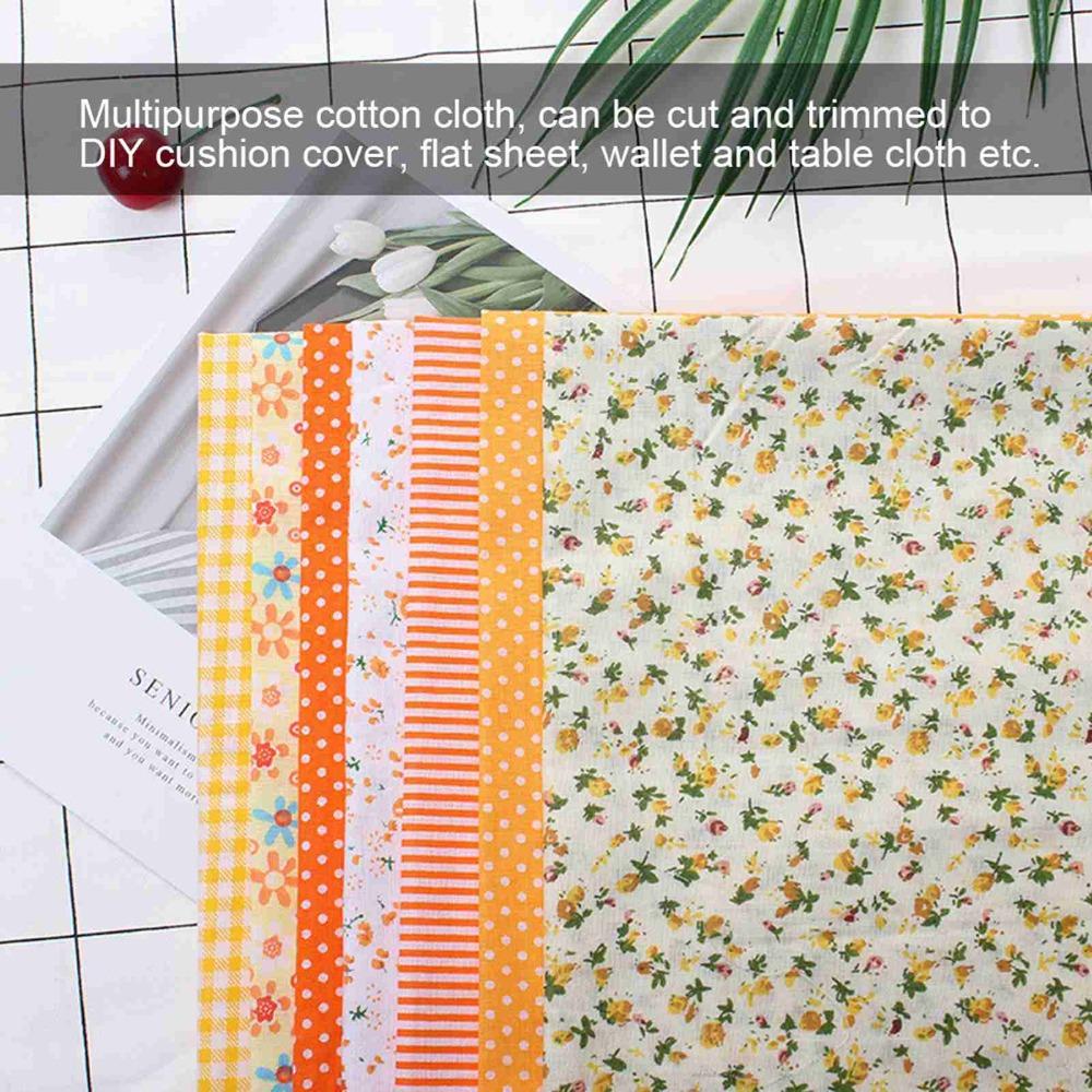 7Pcs Plain weave texture Cotton Fabric Orange floral print Patchwork Cloth Patchwork production