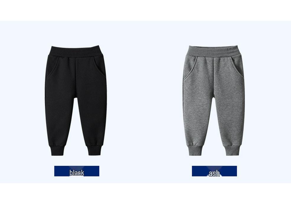 2024 Thick Korean-Style Fleece-Lined Boys' Sports Pants - Autumn/Winter Solid Colors