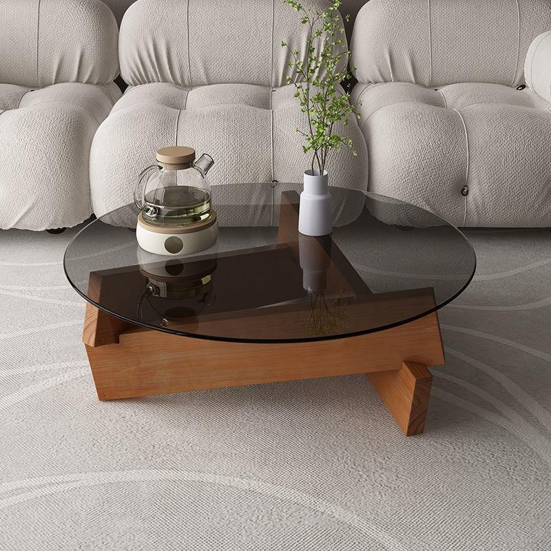 Nordic Creative Transparent Glass Solid Wood Coffee Tables Living Room Vintage Minimalist Tea Table Hall Design Home Furniture