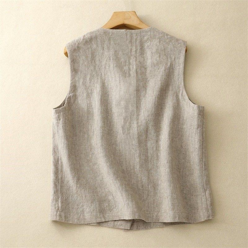 Spring and Summer Solid Color Retro Cotton and Linen Casual Loose Sleeveless Vest Vest Women
