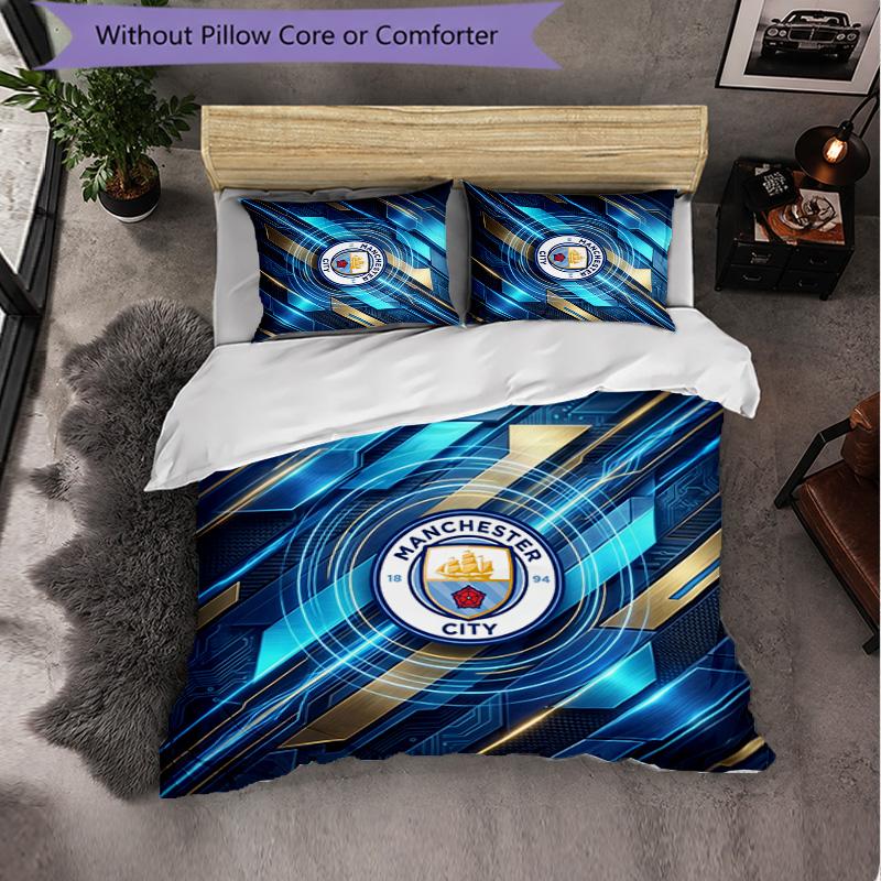 Set Lenzuola Manchester City Modello 3 Pezzi Morbida Copripiumino in Microfibra con Federe per Camera da Letto