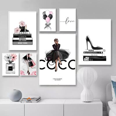 Mode Mädchen Buch Rosa Blume Parfüm Frauen Make-Up Poster Nordic Leinwand Malerei Wand Kunst Poster Drucke Mädchen Schlafzimmer Wohnkultur