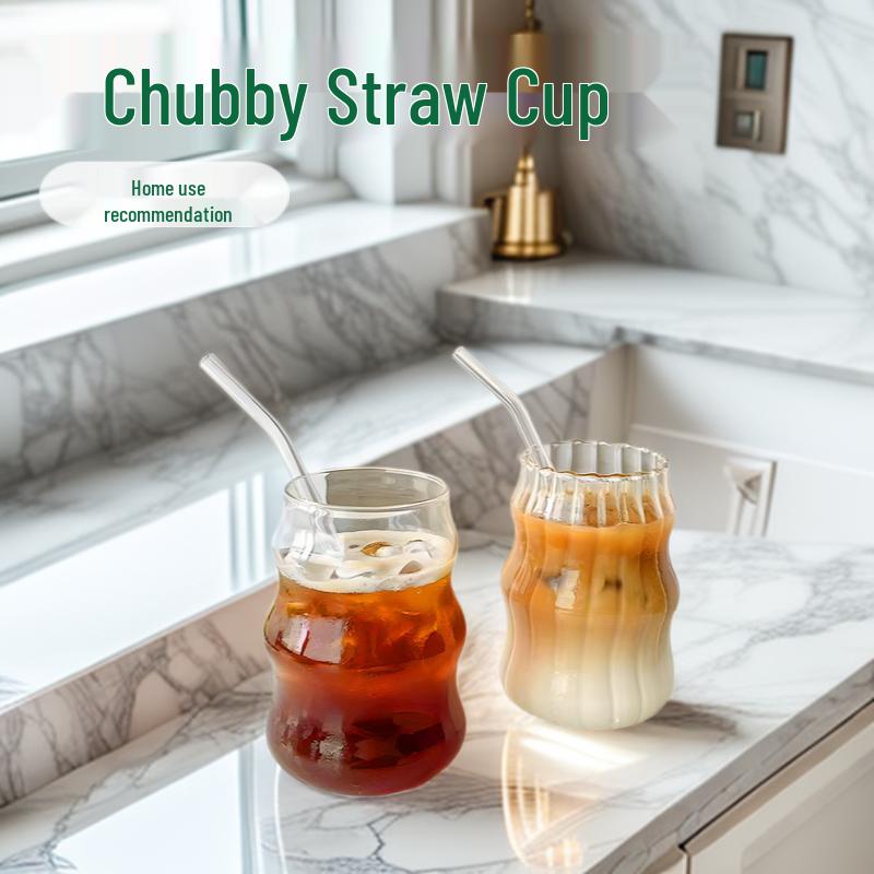 Chubby Glass Cup with Straw for Beverages - Ideal for Girls at Home
