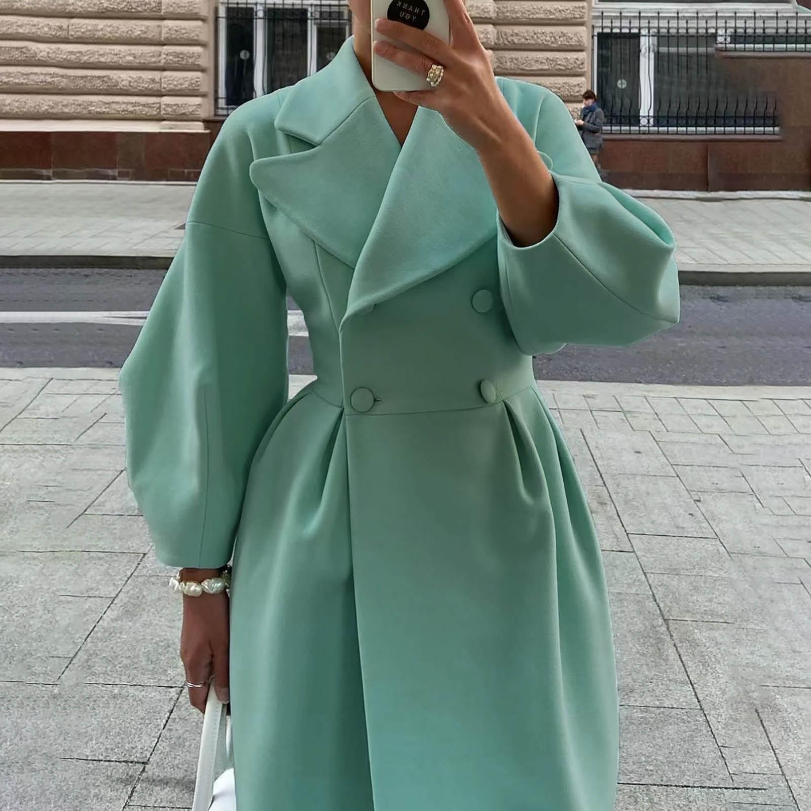 

Женская мода в стиле ретро с рукавами и большими лацканами, шерстяное пальто, длинное пальто XXL зелёный