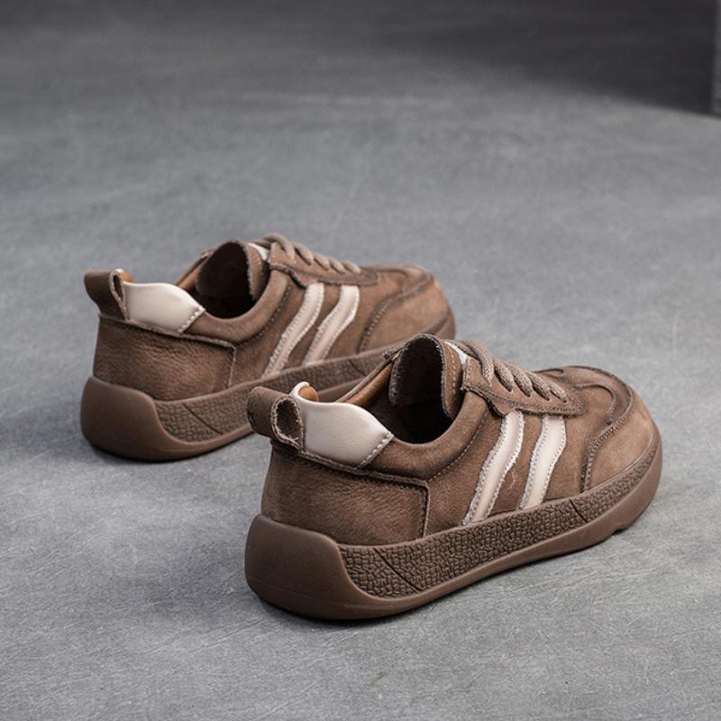 Johnature Farbige Sneakers Bequeme flache Schnürschuhe Retro Echtleder Casual Damenschuhe